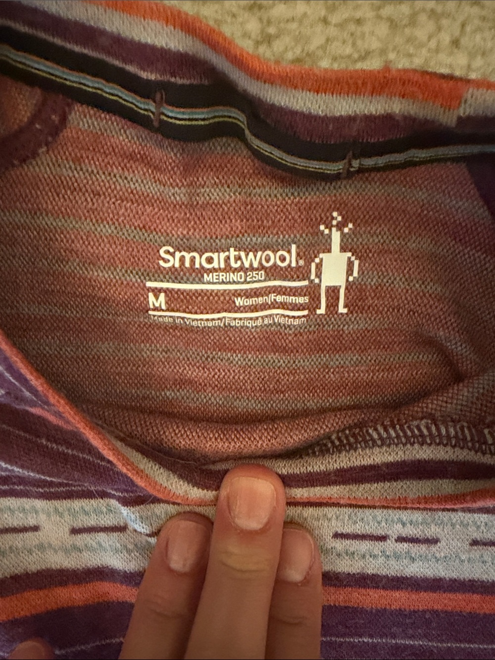 Smartwool Striped Long Sleeve Wool Top in Plum, Cream & Orange - Picture 3 of 3